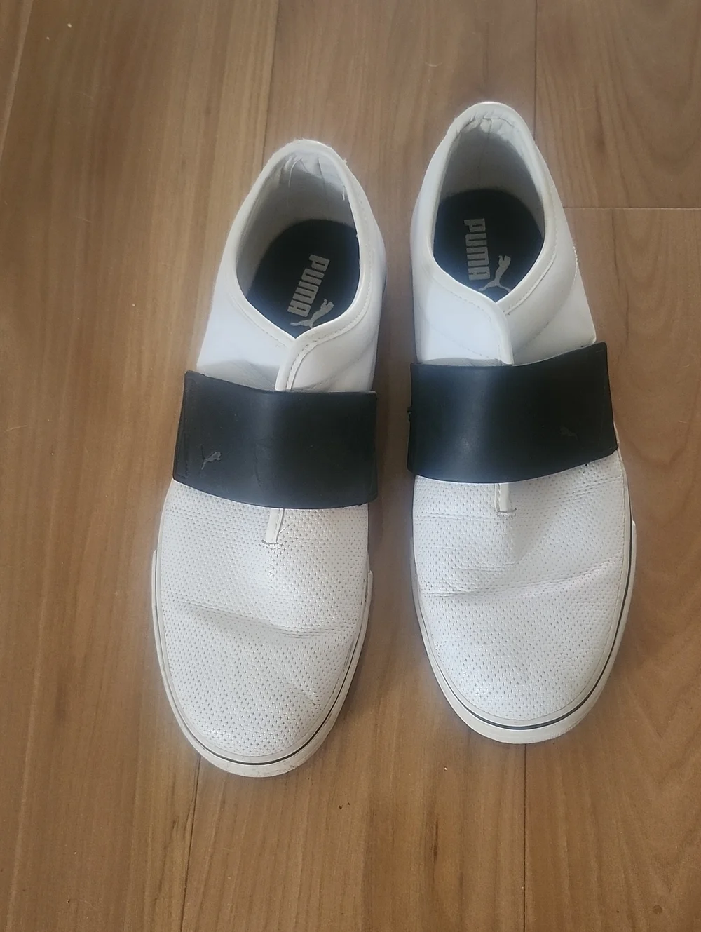 Puma White Slip-On Sneakers with Black Strap